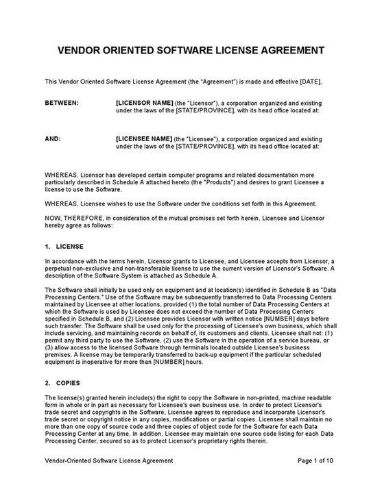 Vendor Oriented20software20license20agreement 1